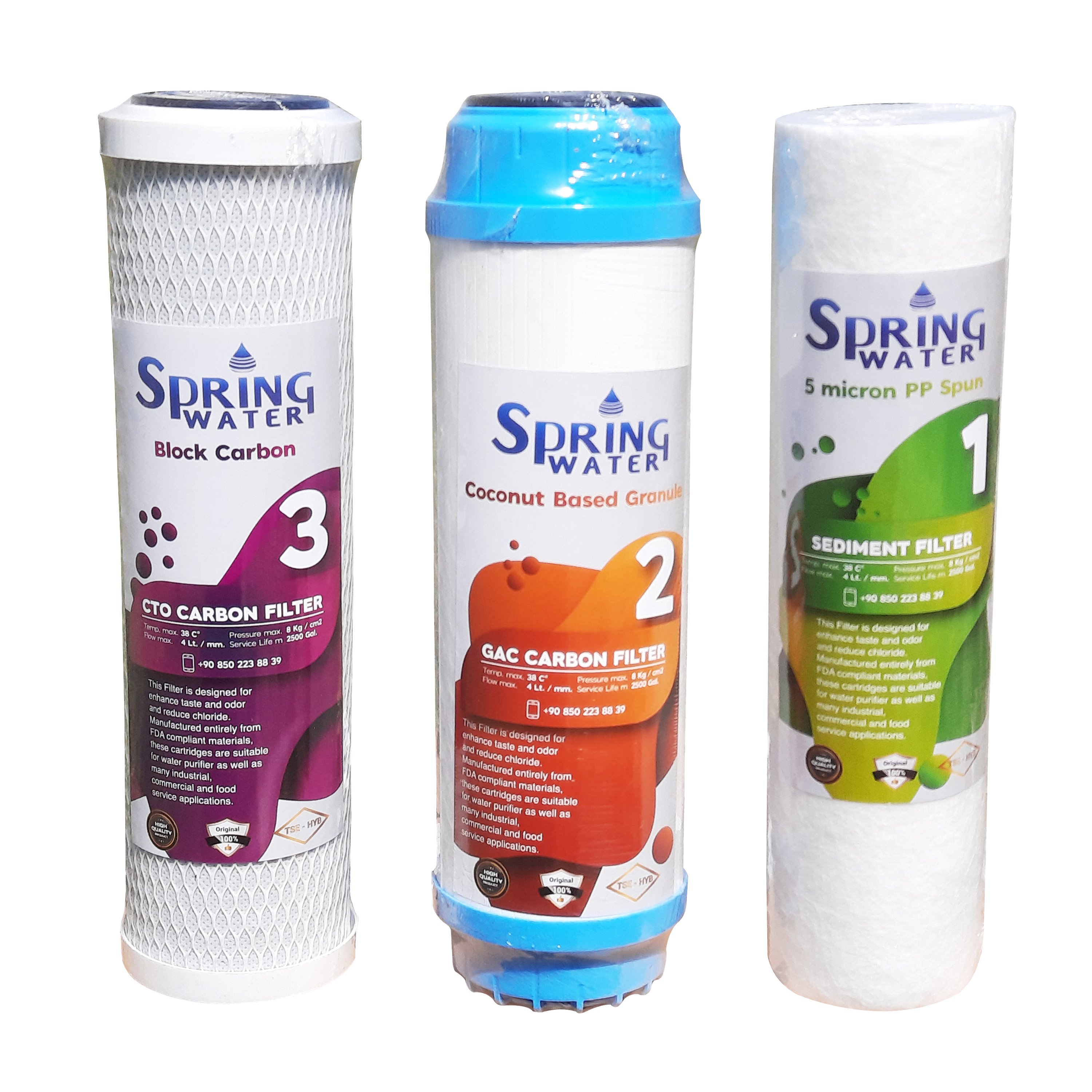 Spring Water Housing İçi 3’lü Ön Filtre Seti – 10” (Sediment + 2x Karbon) Su Arıtma Cihazı Filtre Seti